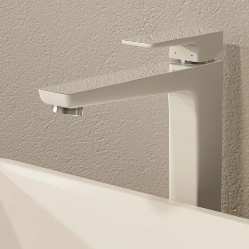 Parma Waschtischarmatur hoch Chrom / Weiß poliert (CRB)