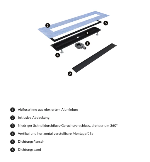 LOWFIX Duschrinne mit befliesbarer Blende, 100 cm