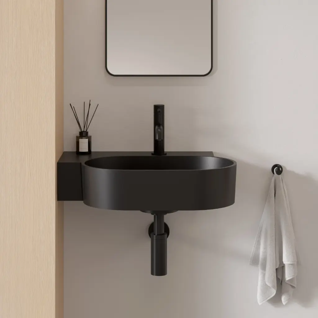 OVO M+ Aufsatz- und Wandwaschtisch - links,Black lava matt (BLV)55 x 36 cm OVO555UWLBLV