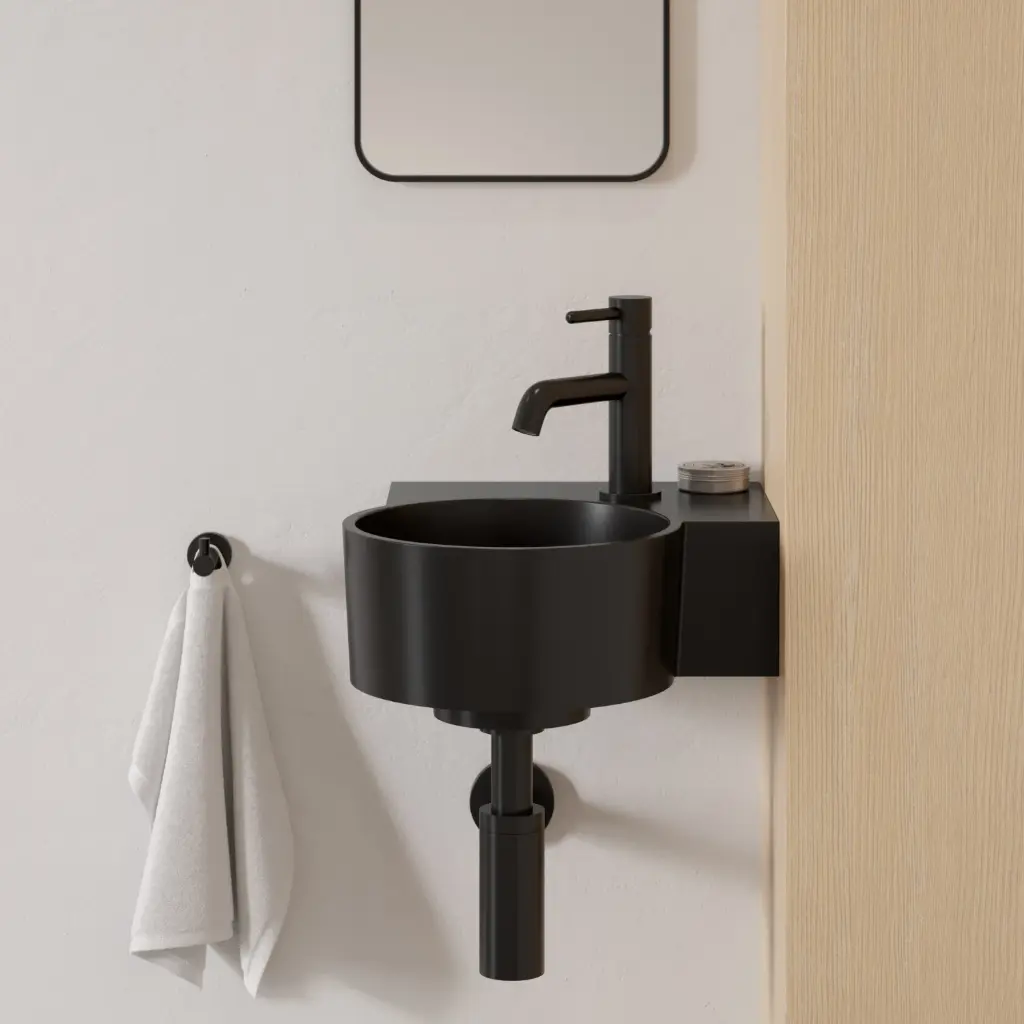 OVO M+ Aufsatz- und Wandwaschtisch - rechts,Black lava matt (BLV)33 x 34 cm OVO335UWPBLV