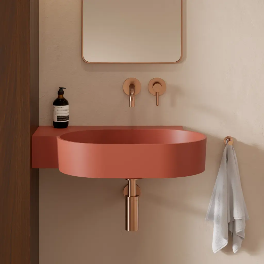 OVO M+ Aufsatz- und Wandwaschtisch - links,Terracotta matt (TE)64 x 44 cm OVO645UWLTE