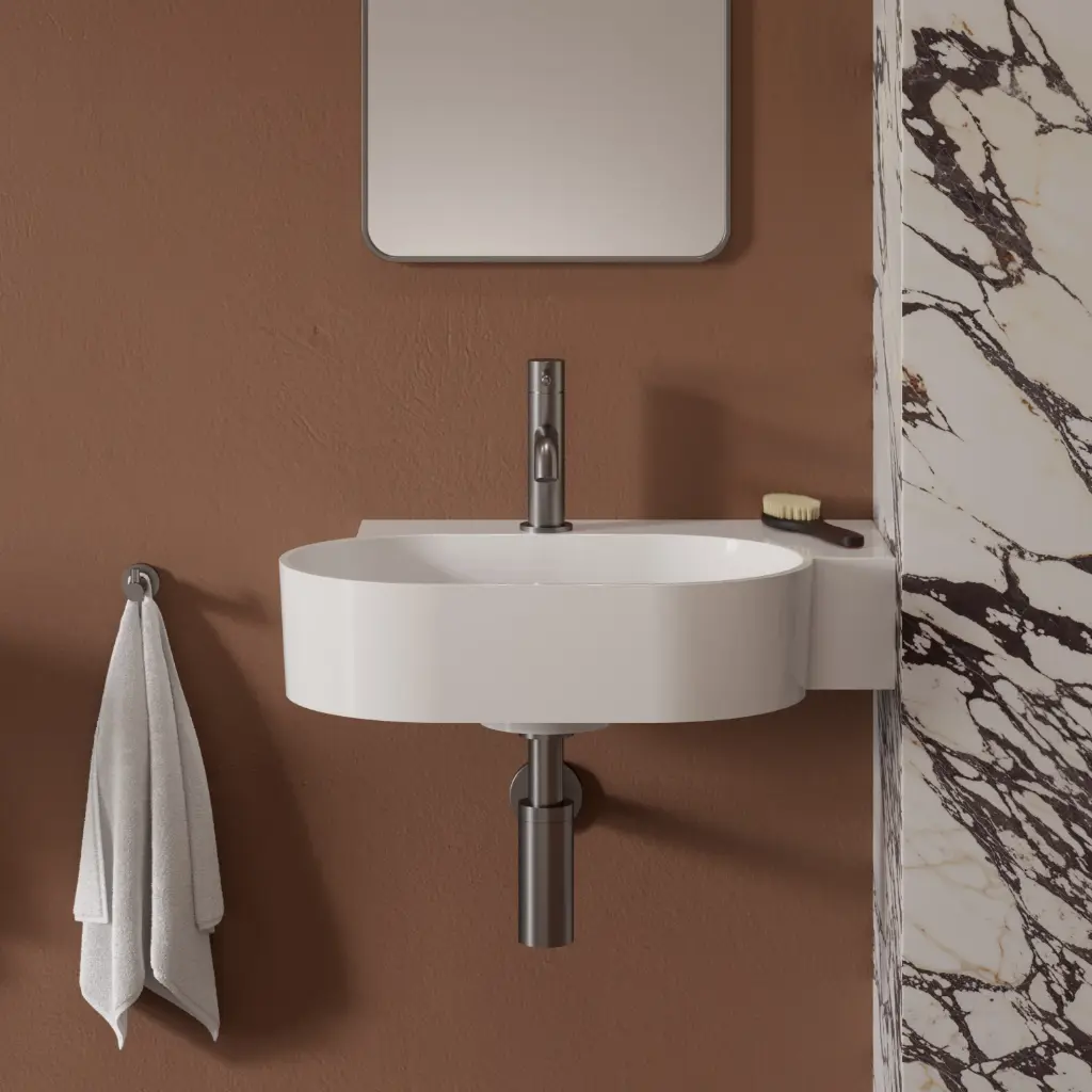 OVO M+ Aufsatz- und Wandwaschtisch - rechts,Weiß glänzend (BP) 55 x 36 cm OVO555UWPBP