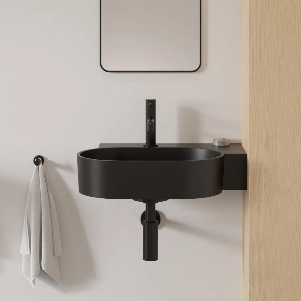OVO M+ Aufsatz- und Wandwaschtisch - rechts,Black lava matt (BLV)55 x 36 cm OVO555UWPBLV