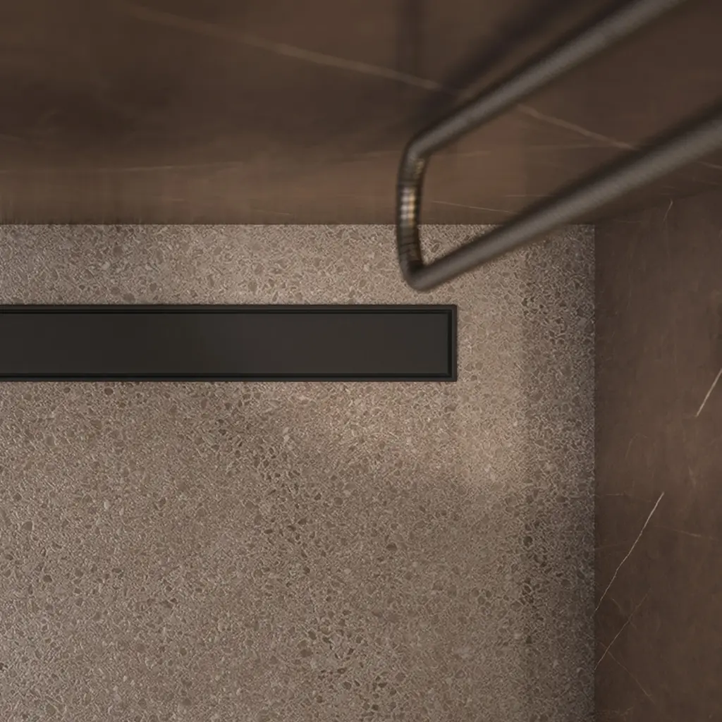 Lowfix Duschrinne mit Vollblende, 100 cm Schwarz seidenmatt (BLH) LOWFIX100GBL