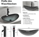 Design-Waschschale aus Glas – Oval 53 × 35 cm, Gäste-WC Handwaschbecken mit Ablauf, Dunkelgrün Verlauf