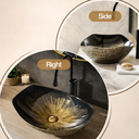 Design-Waschschale aus Keramik – Oval 56 × 40 cm, Schwarz mit Vintage-Gold Rand