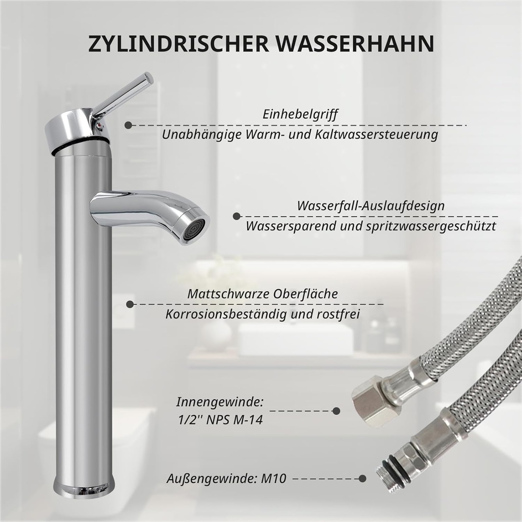Design-Handwaschbecken mit Ablauf und Wasserhahn (Silber) aus Glas – Oval 53 × 35 cm, Transparent mit Silber-Finish
