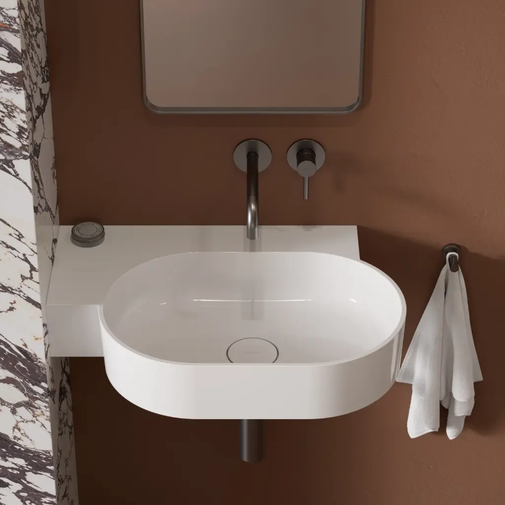 OVO M+Aufsatz- und Wandwaschtisch - links,  Weiß glänzend (BP)64 x 44 cm OVO645UWLBP