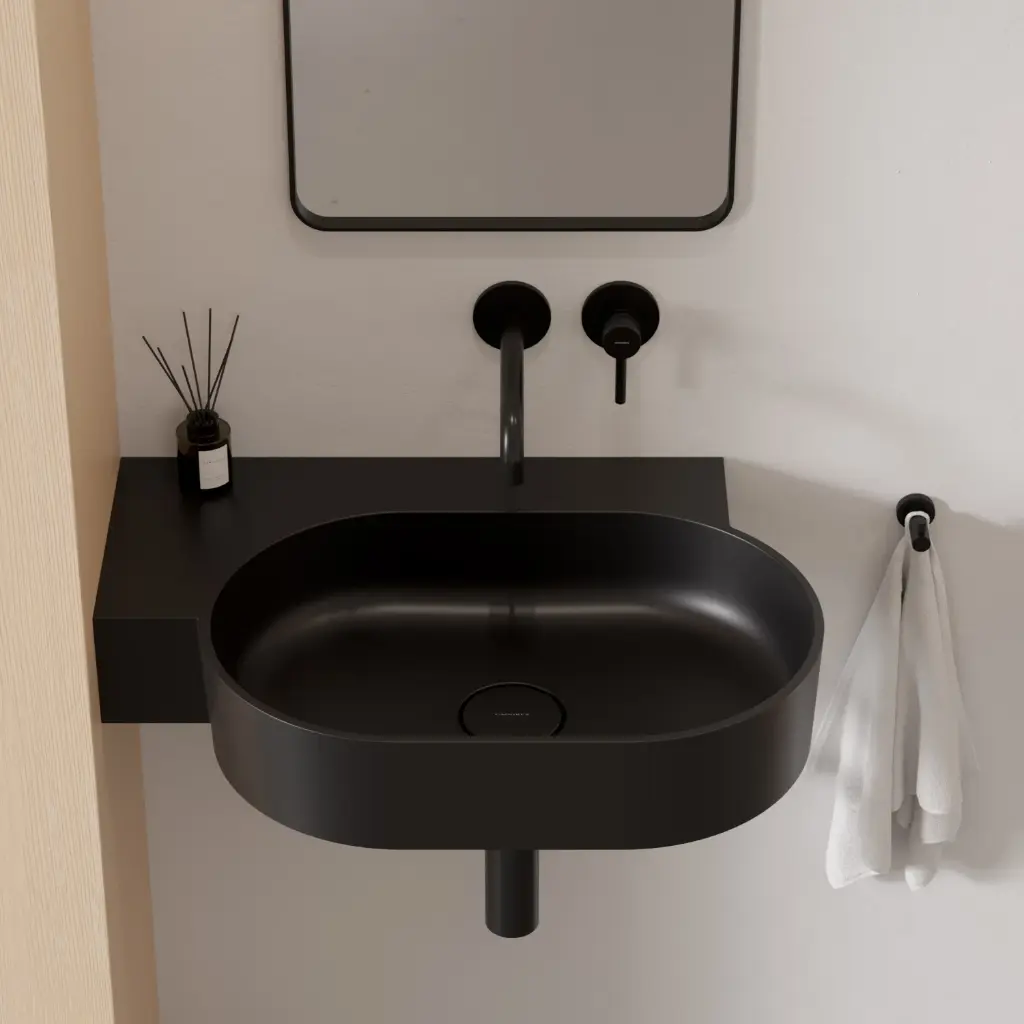 OVO M+ Aufsatz- und Wandwaschtisch - links,Black lava matt (BLV)64 x 44 cm OVO645UWLBLV