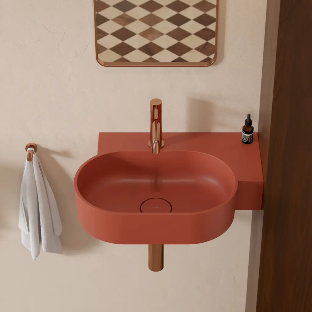 OVO M+ Aufsatz- und Wandwaschtisch - rechts,Terracotta matt (TE) 55 x 36 cm OVO555UWPTE