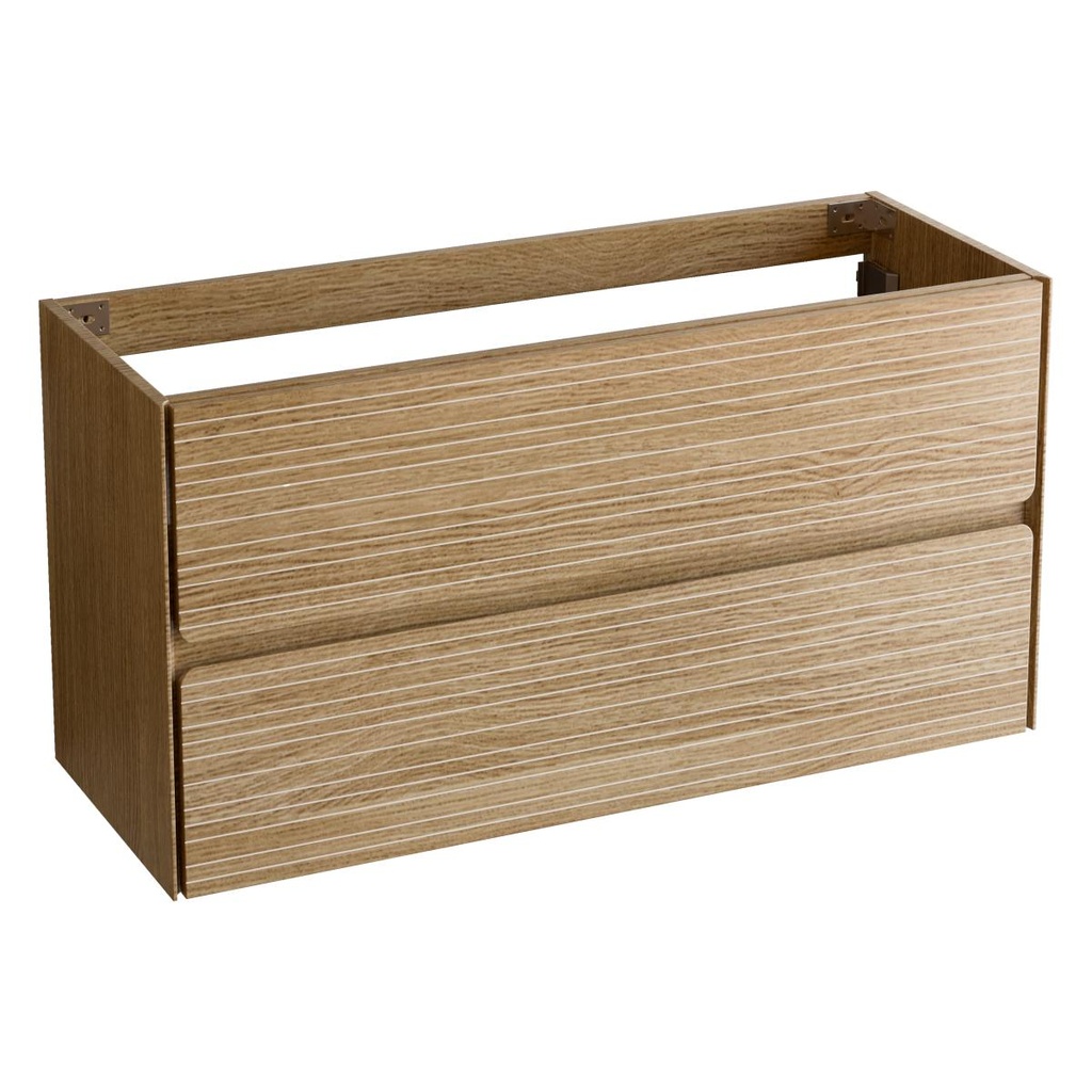 Unterschrank „RANDOM“ aus Marine-MDF, 120 x 45 x 54 cm. 2 hängende Schubladen, Farbe „Mud“ / Waschtisch mittig angeordnet RN120.M